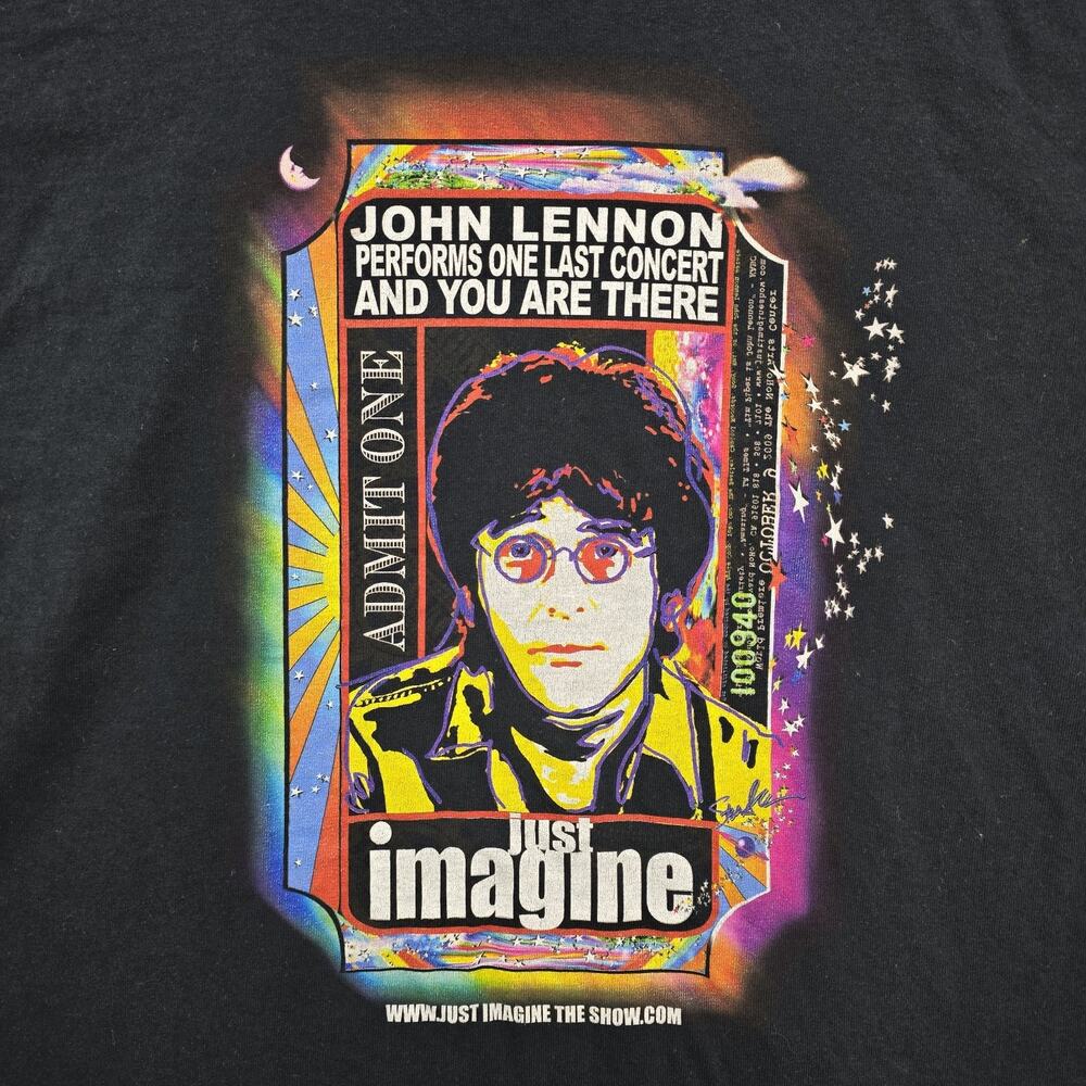Vintage John Lennon One Last Show Just Imagine Shirt Medium Black Y2K Beatles - Picture 3 of 9